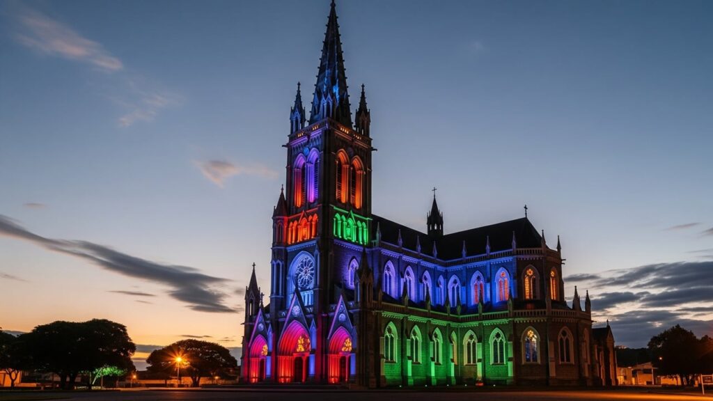 Uma das 7 Maravilhas do Brasil, a catedral de pedra com torre de 65 metros fica na Capital Nacional dos Parques Temáticos, vizinha de Gramado