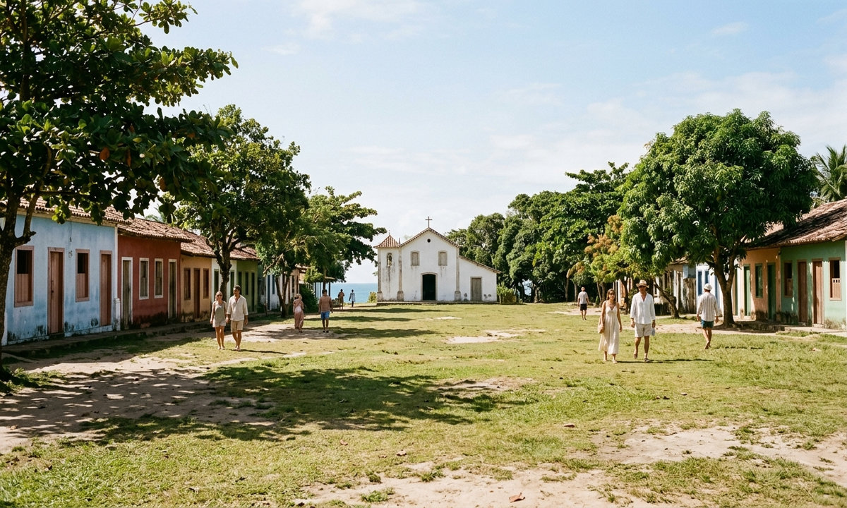 Uma praça desenhada por jesuítas em 1586 ainda organiza a vida de um vilarejo baiano: o gramado que virou o endereço mais famoso do sul da Bahia - Brasil 247
