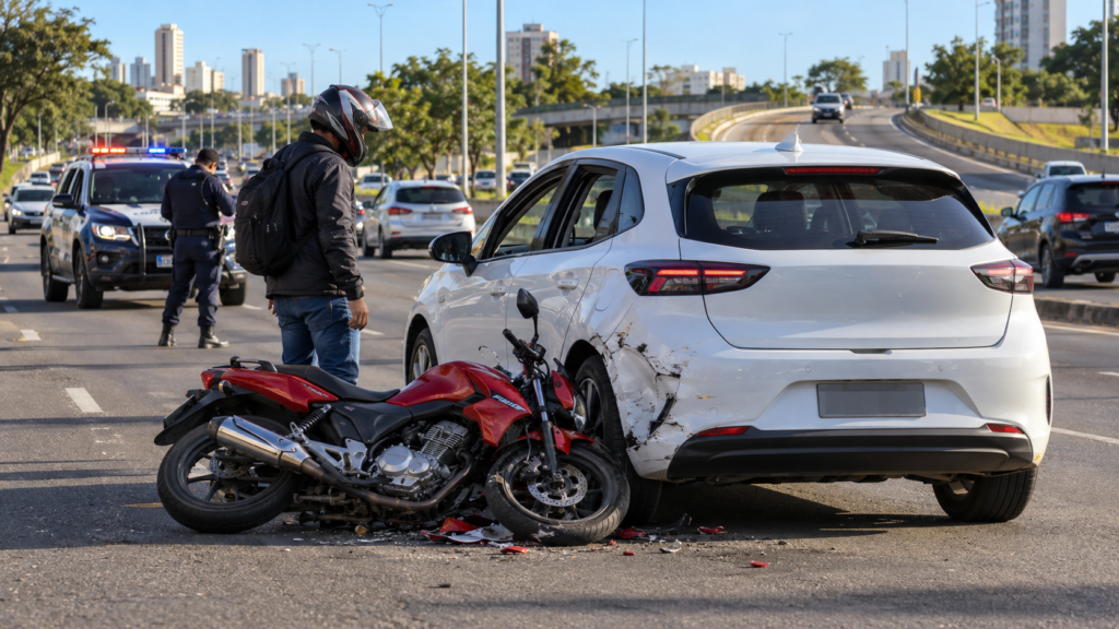 Motociclista bate em carro elétrico na Avenida Ceará