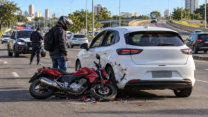 Motociclista bate em carro elétrico na Avenida Ceará